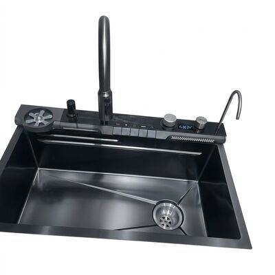 Buen precio PVD Gunmetal 33x22 Undermount Double Bowl Kitchen Sink SUS304 Handmade 18 Gauge online