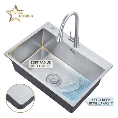 Buen precio Drop-In 27x18 Single Bowl Kitchen Sink SUS304 Handmade 22 Gauge Deep Basin online