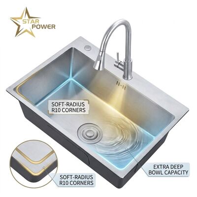 Buen precio 25 Inch Drop-In Laundry Utility Sink Single Bowl 20 Gauge with Overflow Drain en línea