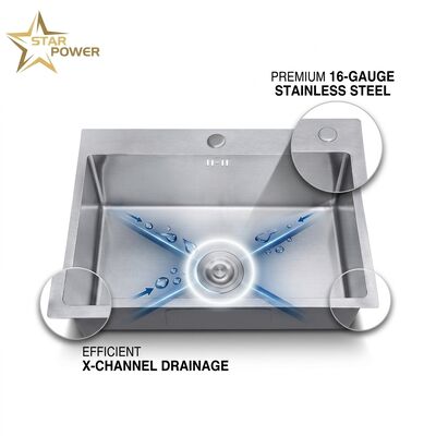 Buen precio 30 Inch Overmount Single Bowl Kitchen Sink 18 Gauge with Integrated Drainboard online