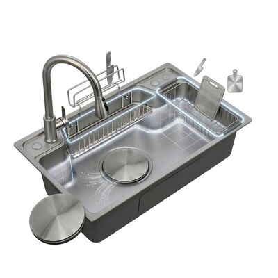 Buen precio 30 Inch Farmhouse Apron Front Double Bowl Kitchen Sink 60/40 16 Gauge with Bottom Grids online